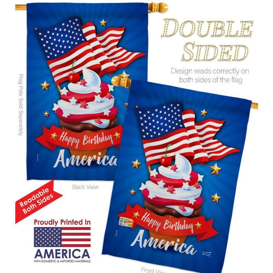 Outdoor Decor * | Angeleno Heritage Made And Designed Los Angeles California 28 In. X 40 In. Happy Birthday America Patriotic House Flag Double-Sided Decorative Vertical Flags