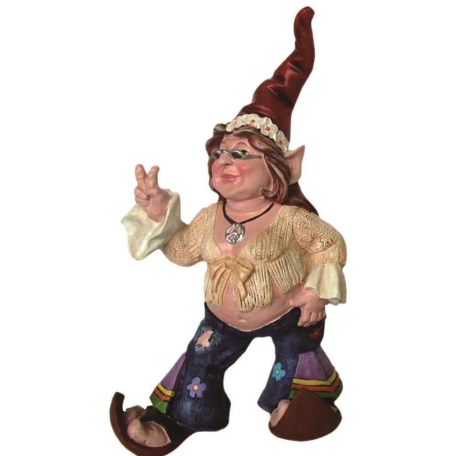 Outdoor Decor * | Homestyles 14 In. H 60'S Janice Chick Flower Child Hippie Gnome Home And Garden Gnome Statue