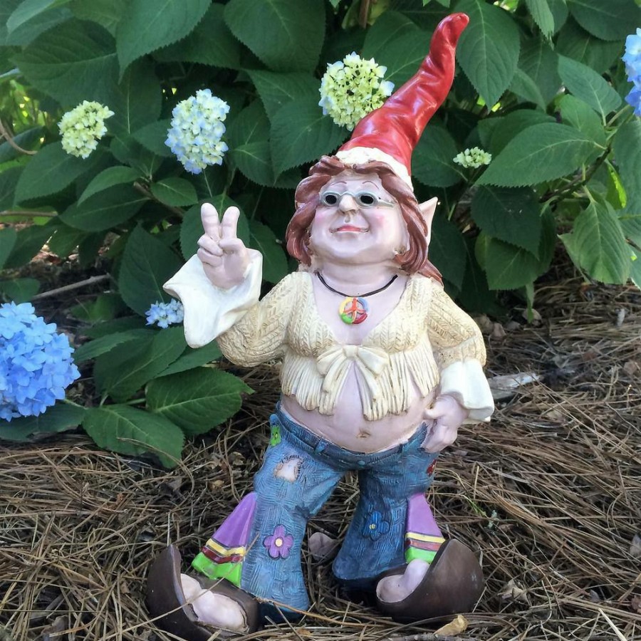 Outdoor Decor * | Homestyles 14 In. H 60'S Janice Chick Flower Child Hippie Gnome Home And Garden Gnome Statue