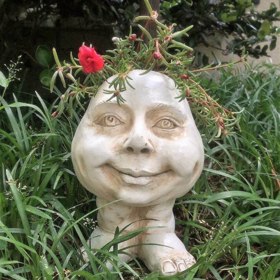 Outdoor Decor * | Homestyles 8.5 In. Antique White Daisy The Muggly Face Statue Planter Holds 3 In. Pot