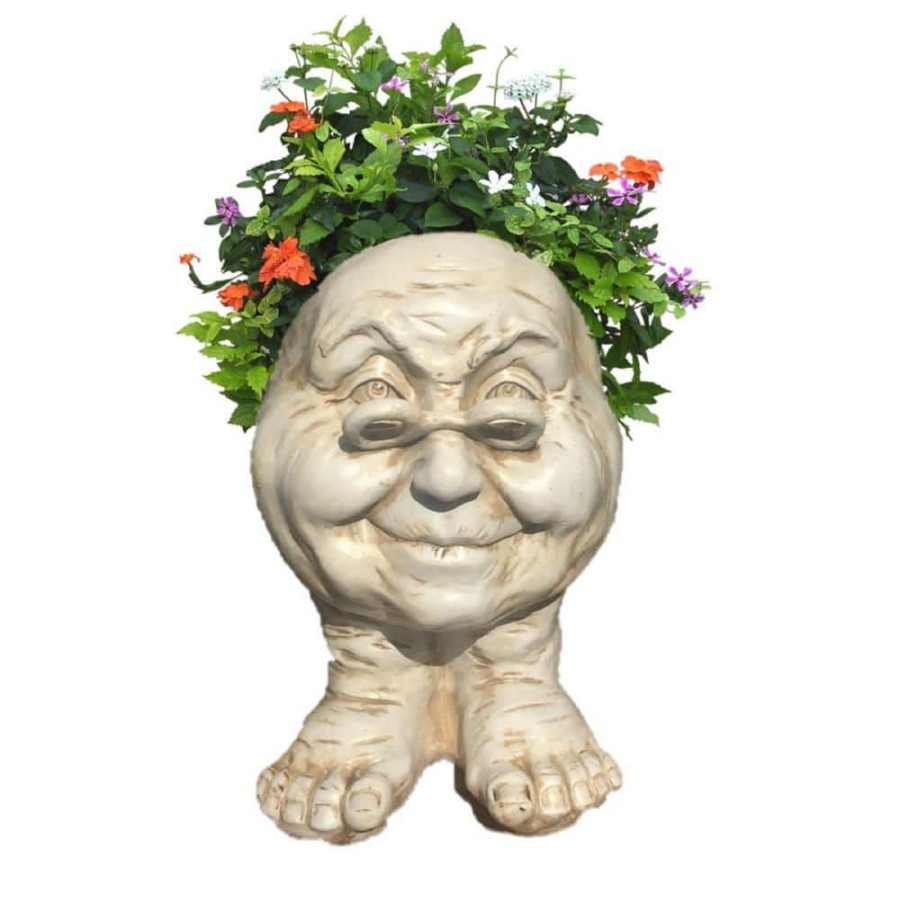 Outdoor Decor * | Homestyles 12 In. Antique White Grandma Violet The Muggly Statue Face Planter Holds A 4 In. Pot