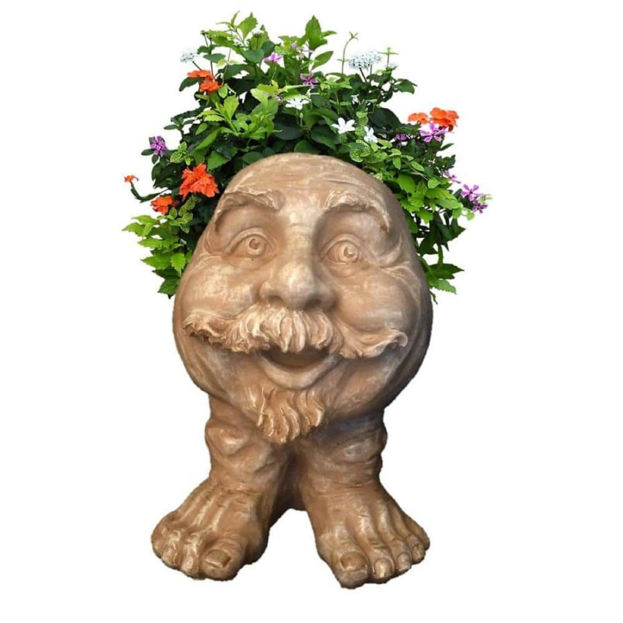 Outdoor Decor * | Homestyles 12 In. Stone Wash Uncle Nate The Muggly Statue Face Planter Holds 4 In. Pot