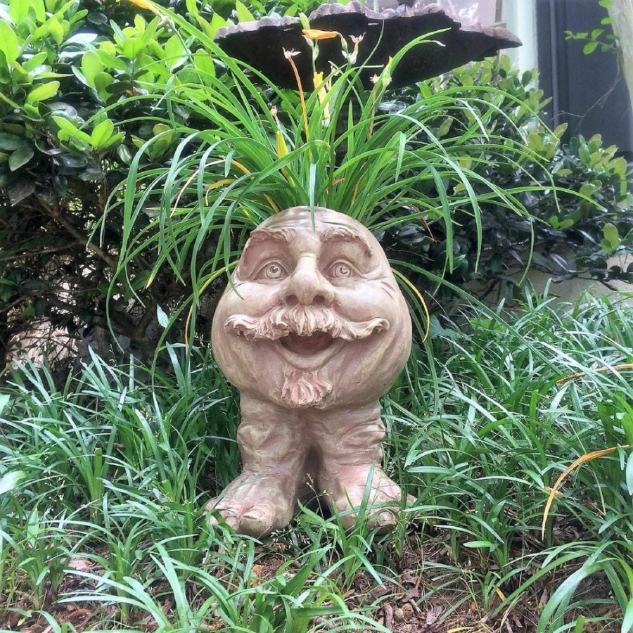 Outdoor Decor * | Homestyles 12 In. Stone Wash Uncle Nate The Muggly Statue Face Planter Holds 4 In. Pot