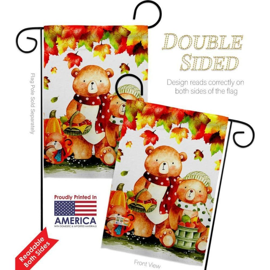 Outdoor Decor * | Angeleno Heritage Made And Designed Los Angeles California 13 In. X 18.5 In. Autumn Bears Double-Sided Garden Flag Readable Both Sides Fall Harvest And Autumn Decorative