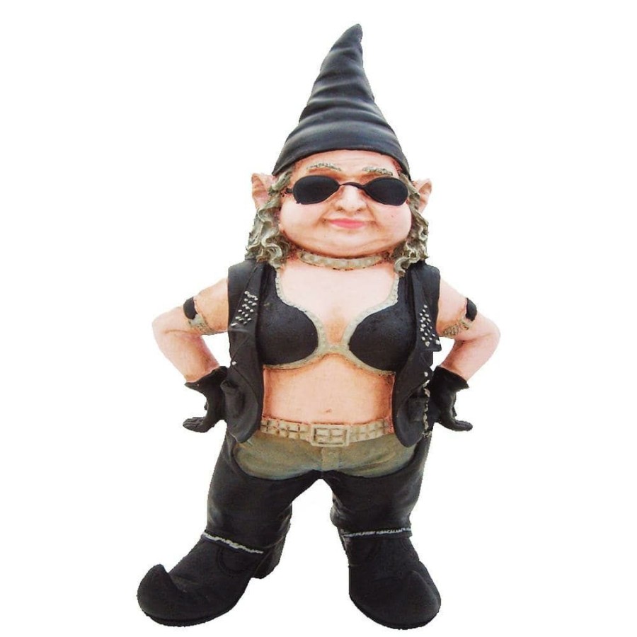 Outdoor Decor * | Homestyles 14.5 In. H Biker Babe The Biker Gnome In Leather Motorcycle Riding Gear Home And Garden Gnome Statue