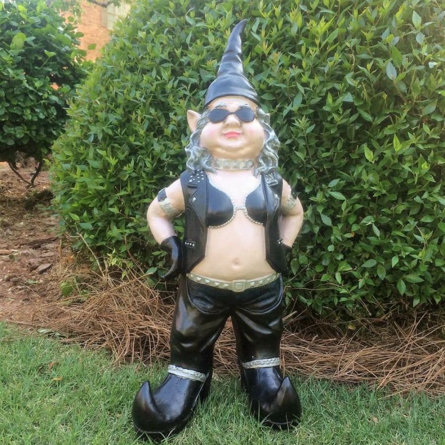 Outdoor Decor * | Homestyles 14.5 In. H Biker Babe The Biker Gnome In Leather Motorcycle Riding Gear Home And Garden Gnome Statue