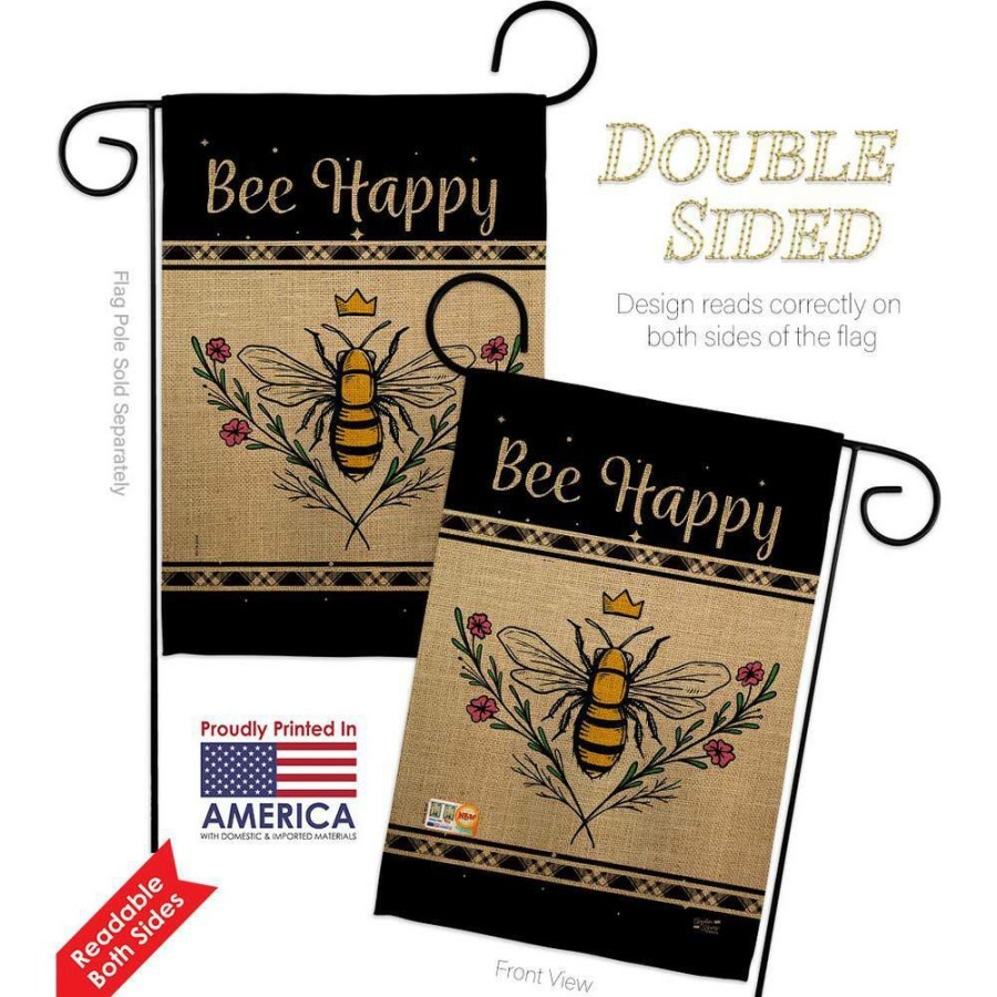 Outdoor Decor * | Angeleno Heritage Made And Designed Los Angeles California 13 In. X 18.5 In. Queen Bee Happy Garden Friends Double-Sided Garden Flag Garden Friends Decorative Vertical Flags