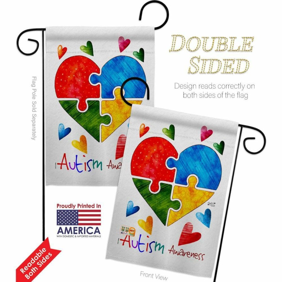 Outdoor Decor * | Angeleno Heritage Made And Designed Los Angeles California 13 In. X 18.5 In. Autism Love Support Double-Sided Garden Flag Support Decorative Vertical Flags