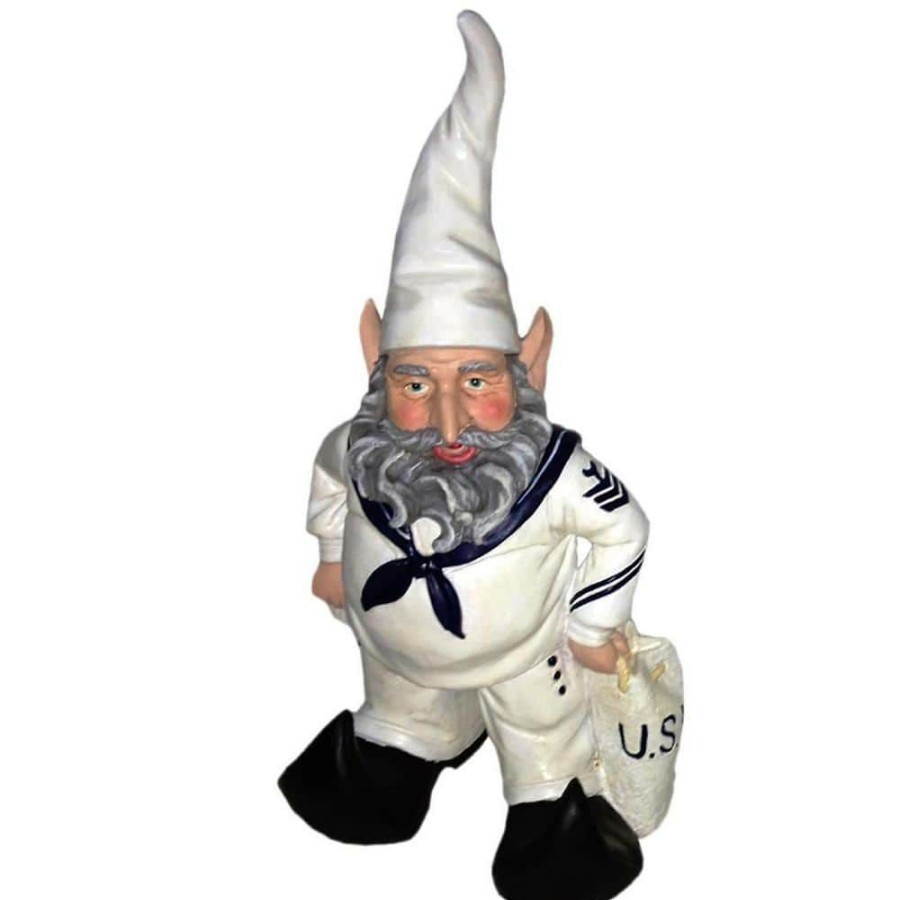 Outdoor Decor * | Homestyles 14 In. H Navy Sailor Gnome In White Uniform With Duffel Bag Home And Garden Gnome Statue