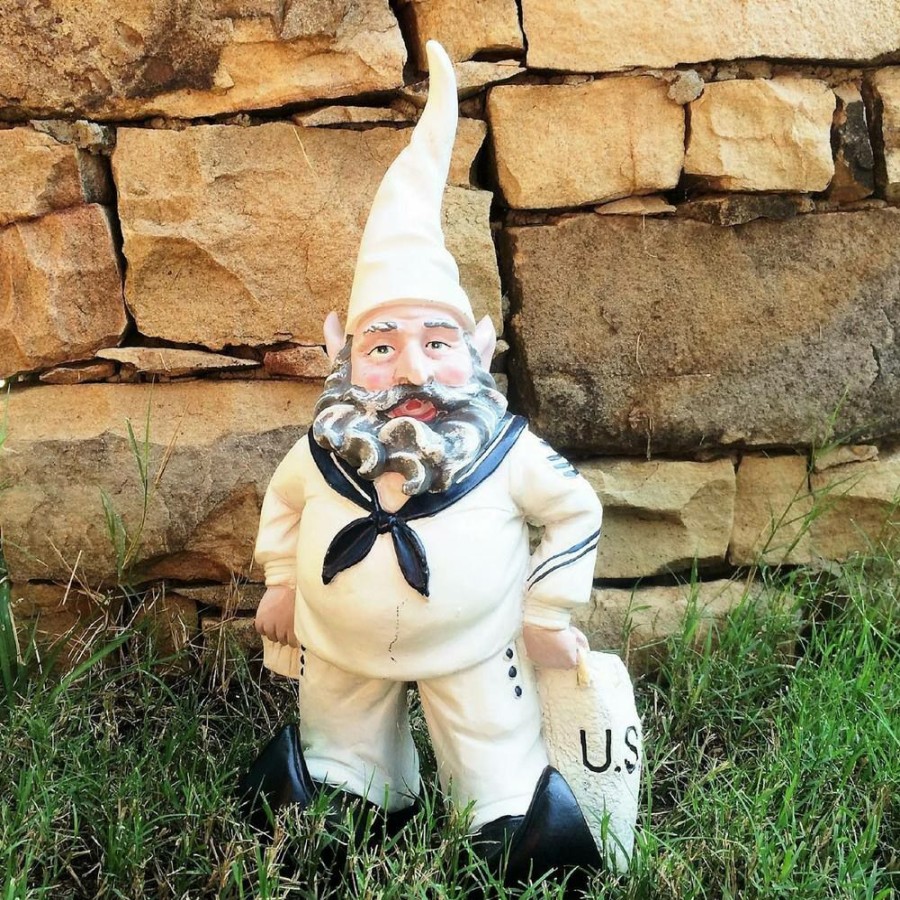 Outdoor Decor * | Homestyles 14 In. H Navy Sailor Gnome In White Uniform With Duffel Bag Home And Garden Gnome Statue