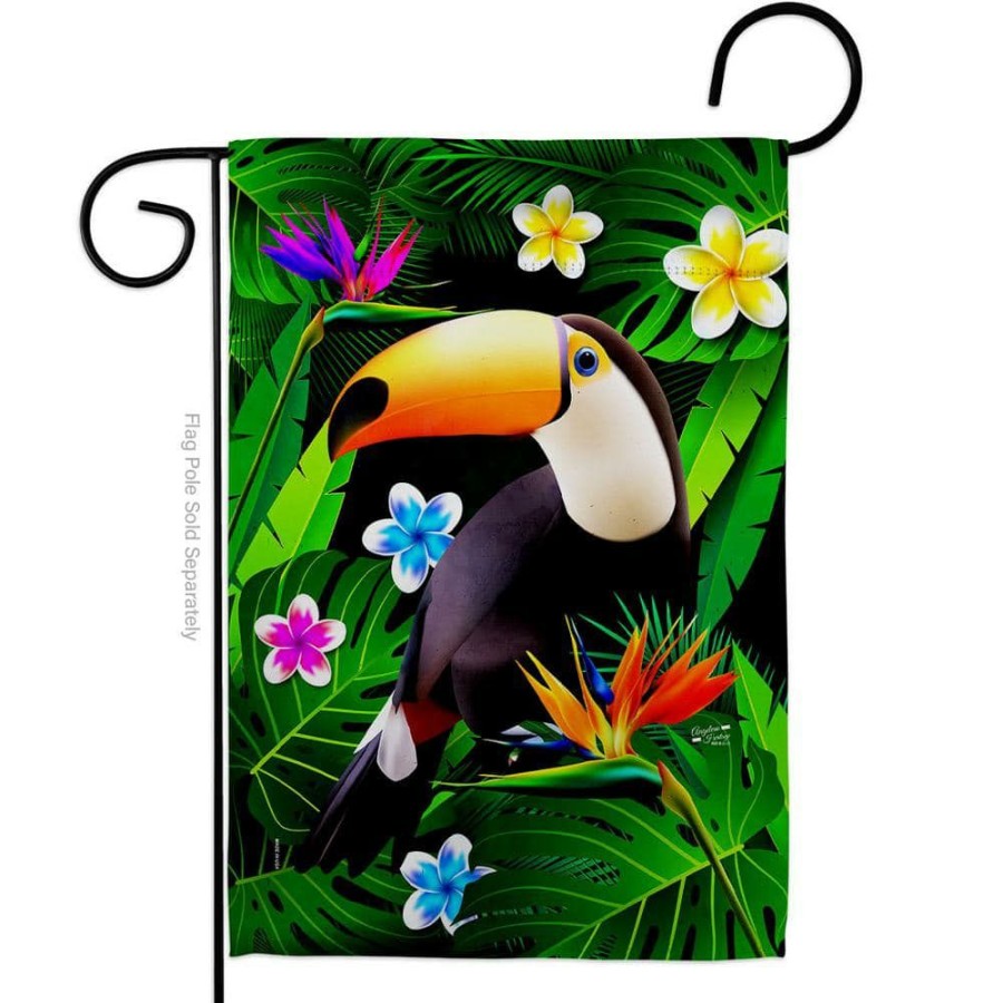 Outdoor Decor * | Angeleno Heritage Made And Designed Los Angeles California 13 In. X 18.5 In. Toucan Garden Friends Double-Sided Garden Flag Garden Friends Decorative Vertical Flags