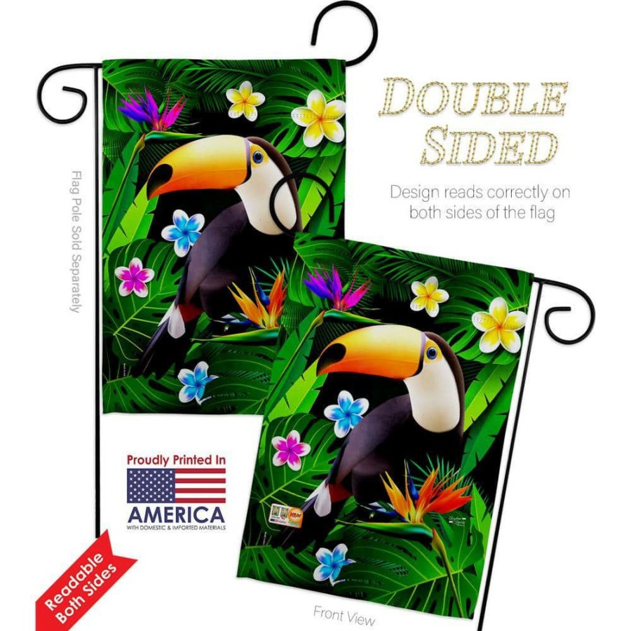 Outdoor Decor * | Angeleno Heritage Made And Designed Los Angeles California 13 In. X 18.5 In. Toucan Garden Friends Double-Sided Garden Flag Garden Friends Decorative Vertical Flags