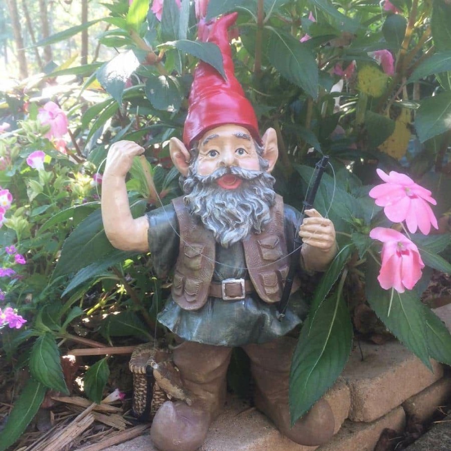 Outdoor Decor * | Homestyles 14 In. H Fisherman Gnome Holding Fishing Pole Home And Garden Gnome Statue