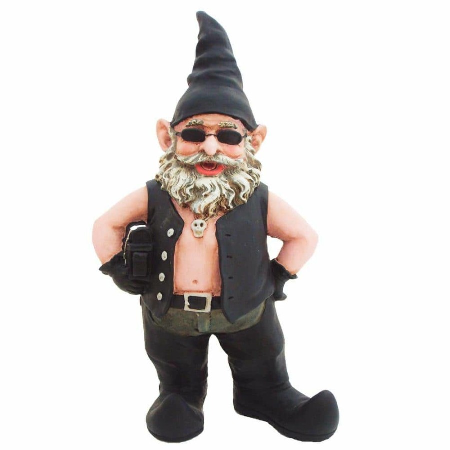 Outdoor Decor * | Homestyles 14.5 In. H Biker Dude The Biker Gnome In Leather Motorcycle Riding Gear Holding His Saddlebag Home/Garden Gnome Statue