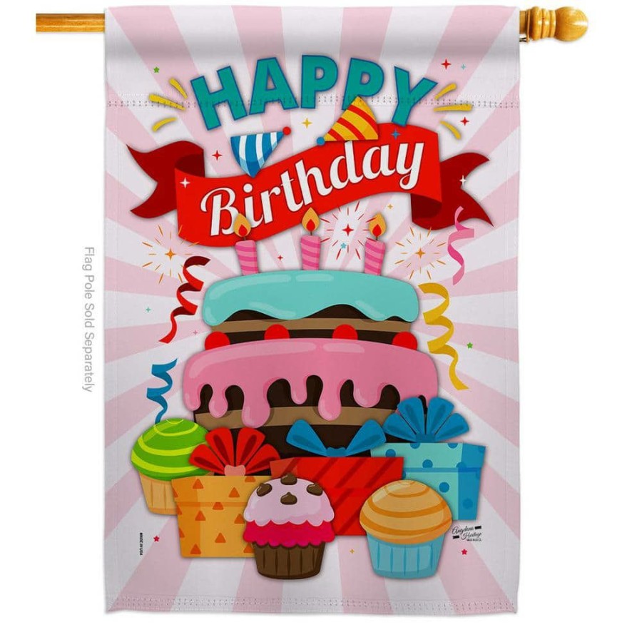 Outdoor Decor * | Angeleno Heritage Made And Designed Los Angeles California 28 In. X 40 In. Happy Birthday Cake Celebration House Flag Double-Sided Decorative Vertical Flags