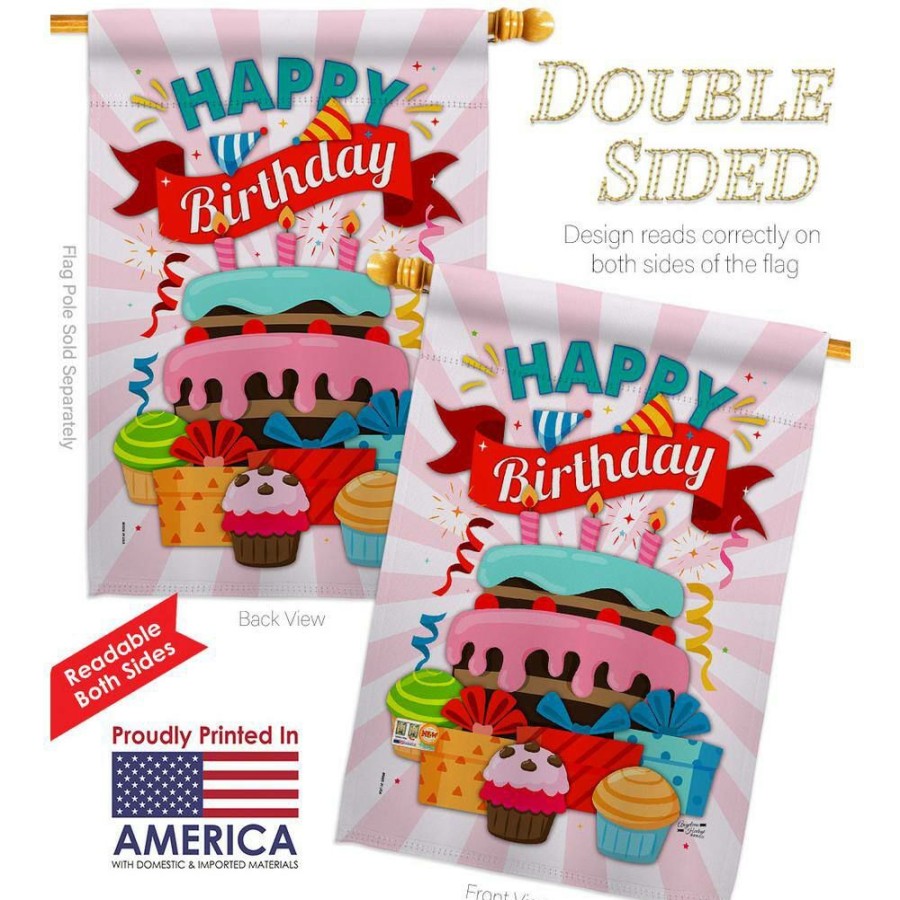 Outdoor Decor * | Angeleno Heritage Made And Designed Los Angeles California 28 In. X 40 In. Happy Birthday Cake Celebration House Flag Double-Sided Decorative Vertical Flags