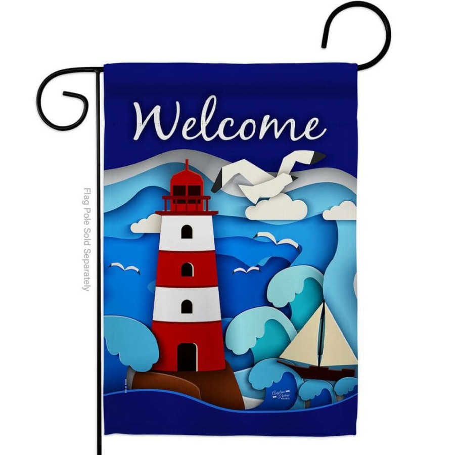 Outdoor Decor * | Angeleno Heritage Made And Designed Los Angeles California 13 In. X 18.5 In. Welcome Red Lighthouse Coastal Double-Sided Garden Flag Coastal Decorative Vertical Flags