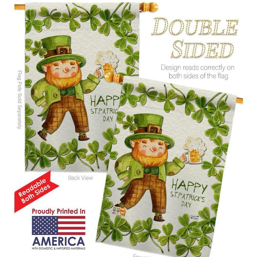 Outdoor Decor * | Angeleno Heritage Made And Designed Los Angeles California 28 In. X 40 In. Happy Leprechaun Spring House Flag Double-Sided Decorative Vertical Flags