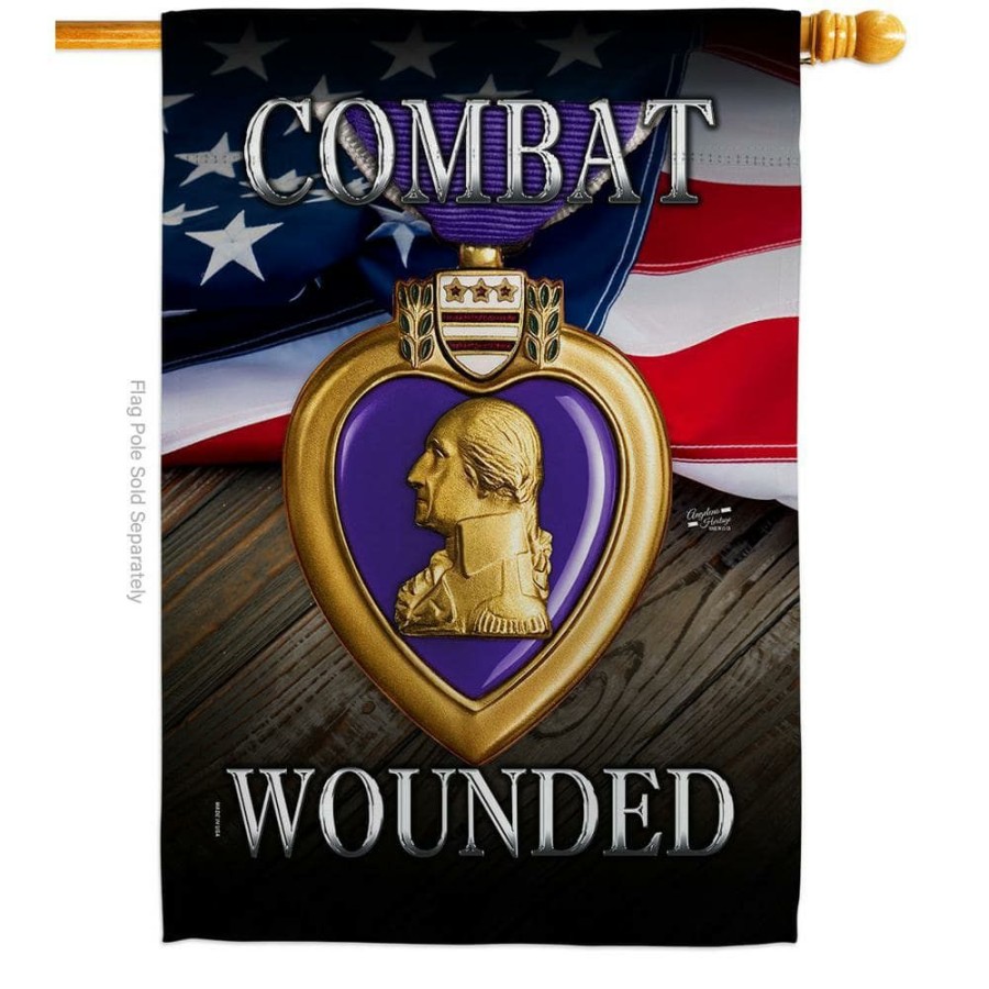 Outdoor Decor * | Angeleno Heritage Made And Designed Los Angeles California 28 In. X 40 In. Purple Heart Combat Wounded Armed Forces House Flag Double-Sided Decorative Vertical Flags