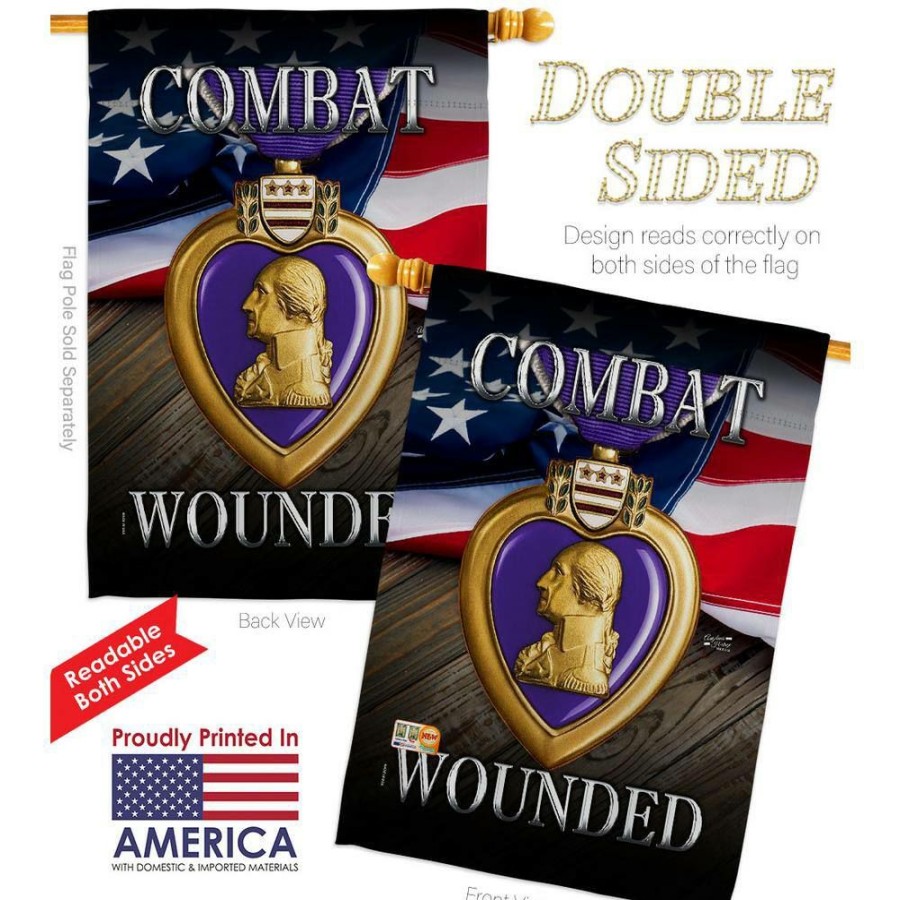 Outdoor Decor * | Angeleno Heritage Made And Designed Los Angeles California 28 In. X 40 In. Purple Heart Combat Wounded Armed Forces House Flag Double-Sided Decorative Vertical Flags