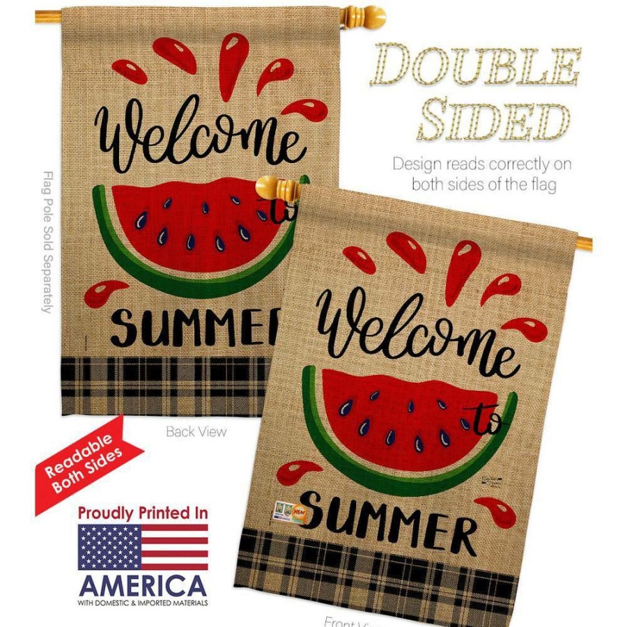 Outdoor Decor * | Angeleno Heritage Made And Designed Los Angeles California 28 In. X 40 In. Watermelon Summer House Flag Double-Sided Decorative Vertical Flags