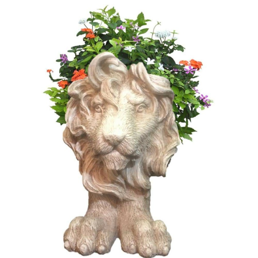 Outdoor Decor * | Homestyles 13 In. Antique White Lion Muggly Mascot Animal Statue Planter Holds A 5 In. Pot