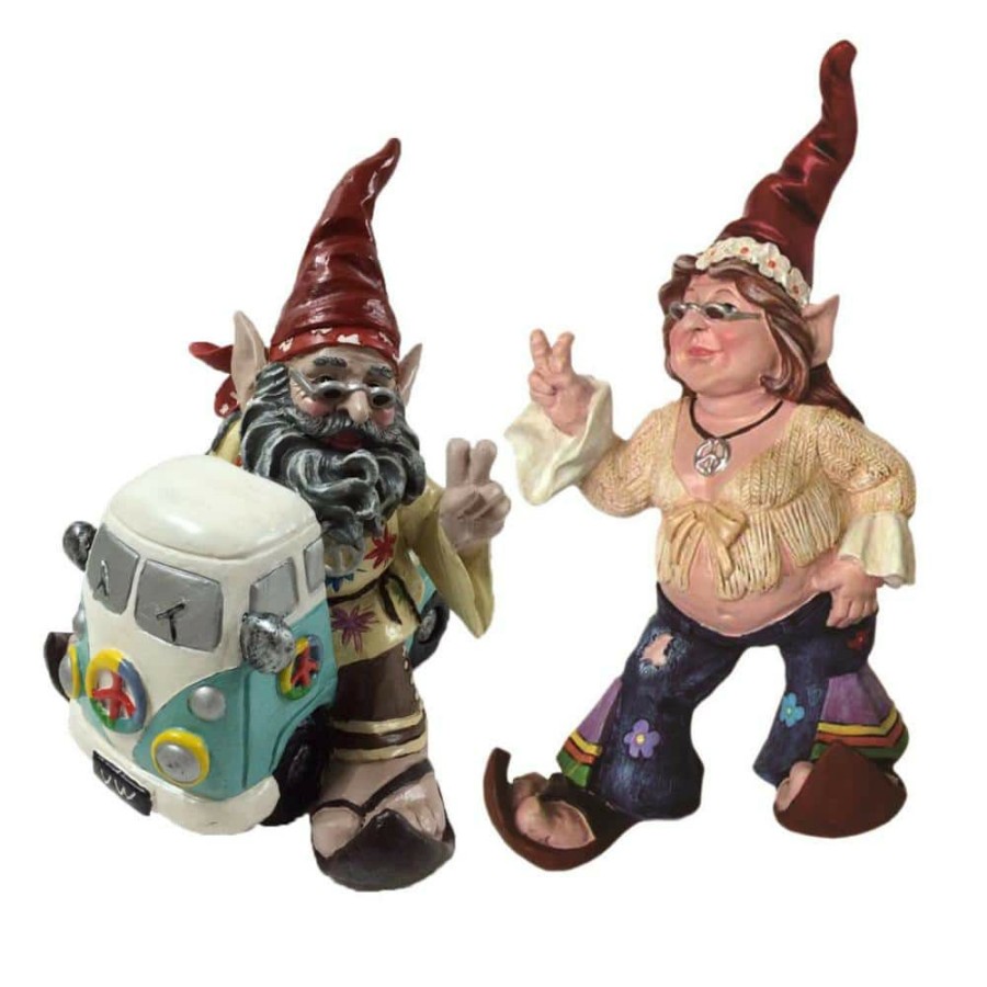 Outdoor Decor * | Homestyles 14.5 In. H Janice Chick Flower Child And Jerry Peace Man Hippie Gnome Riding In His Vw Bus Home And Garden Gnome Statue