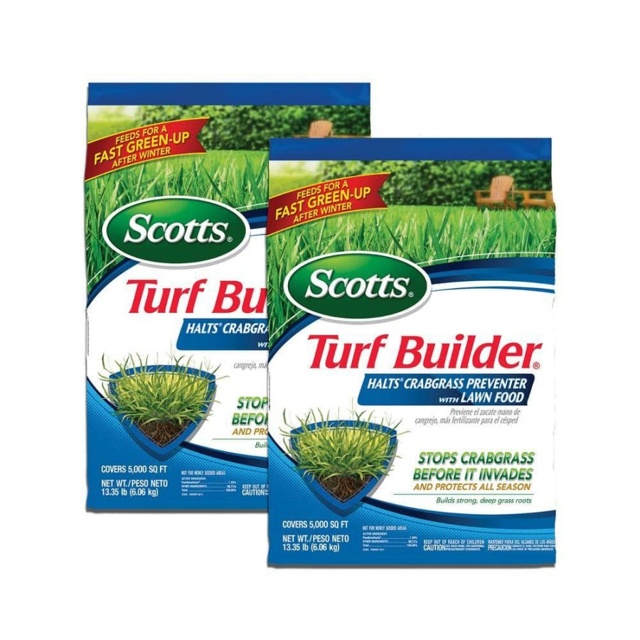 Lawn Care * | Scotts Turf Builder 13.35 Lbs. 5,000 Sq. Ft. Halts Crabgrass Preventer With Lawn Fertilizer (2-Pack)