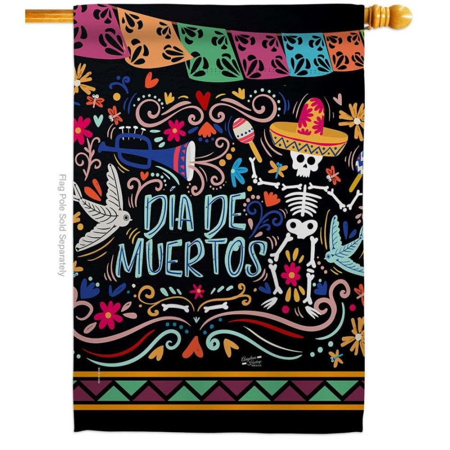 Outdoor Decor * | Angeleno Heritage Made And Designed Los Angeles California 28 In. X 40 In. Colorful Dia De Muertos Fall House Flag Double-Sided Decorative Vertical Flags