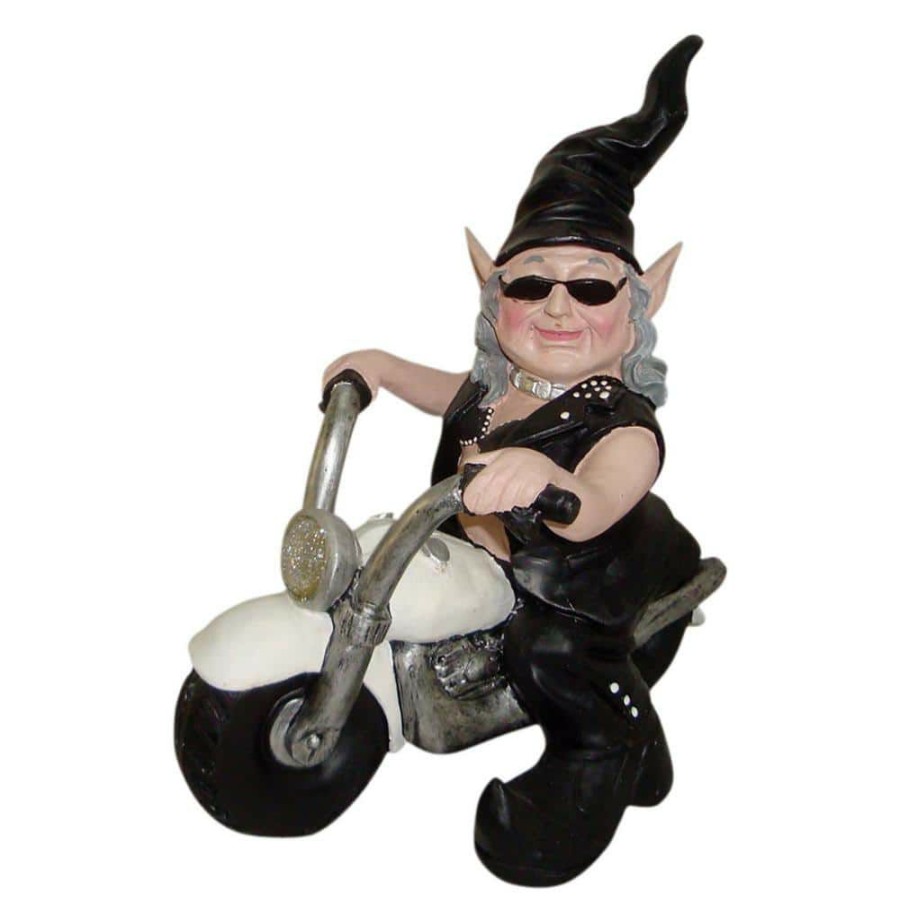 Outdoor Decor * | Homestyles 12 In. H Biker Babe The Biker Gnome In Leather Motorcycle Gear Riding Her White Bike Home And Garden Gnome Statue