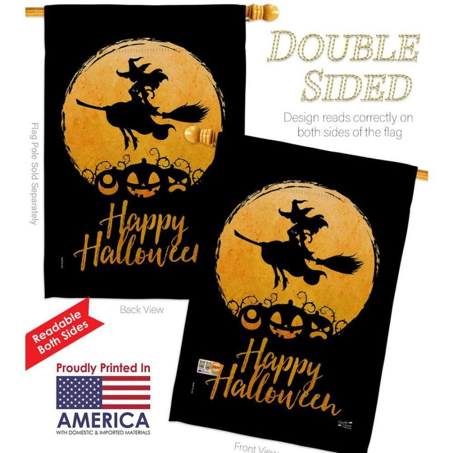 Outdoor Decor * | Angeleno Heritage Made And Designed Los Angeles California 28 In. X 40 In. Halloween Witch Fall House Flag Double-Sided Decorative Vertical Flags