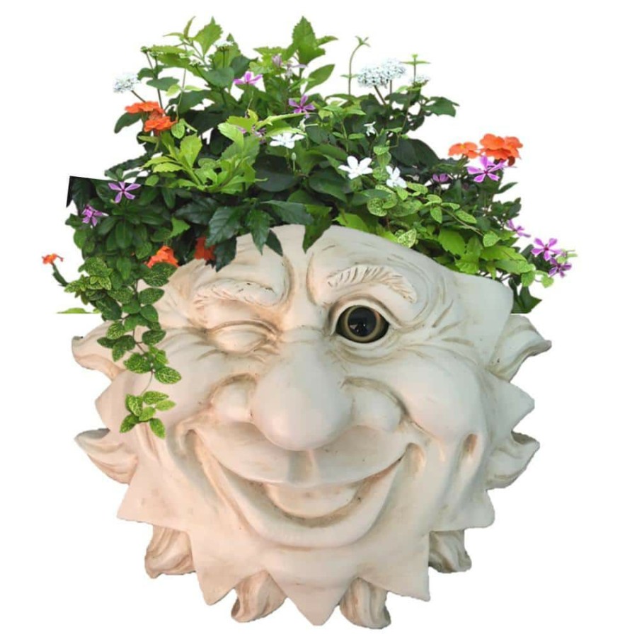 Outdoor Decor * | Homestyles 13 In. Ant. White Mr. Sun Shine Muggly Tree Face Tree Wall Statue Planter