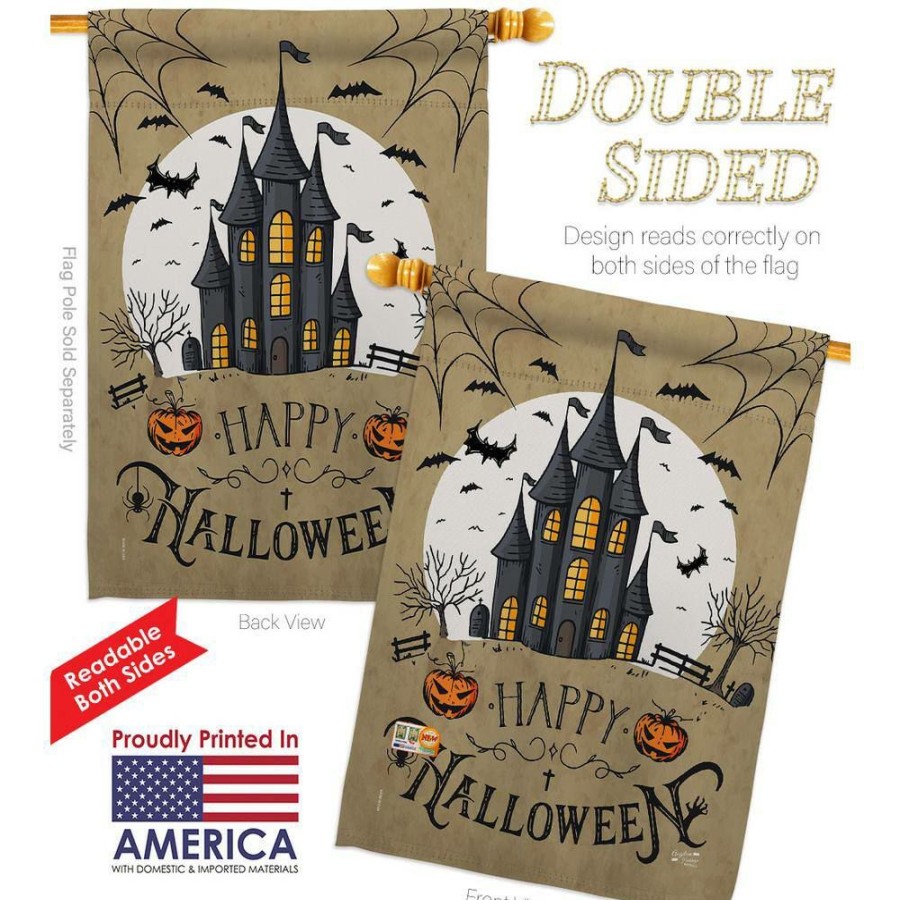 Outdoor Decor * | Angeleno Heritage Made And Designed Los Angeles California 28 In. X 40 In. Halloween Castle Fall House Flag Double-Sided Decorative Vertical Flags