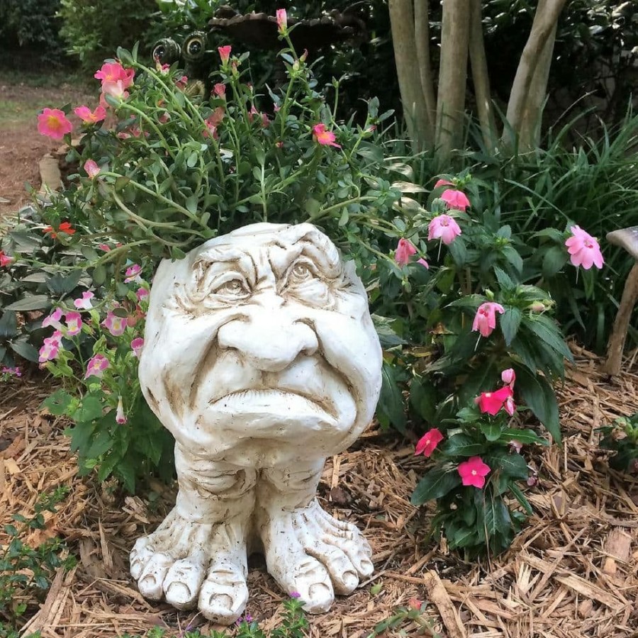 Outdoor Decor * | Homestyles Antique White Grumpy And Granny Joy The Muggly Face Statue Planter Holds 5 In. Pot (2-Pack)