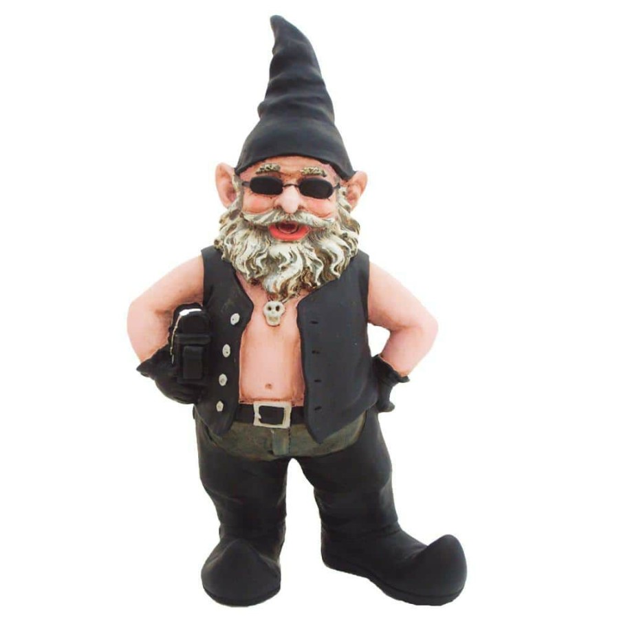 Outdoor Decor * | Homestyles 20 In. H Biker Dude The Biker Gnome In Leather Motorcycle Riding Gear Holding His Saddlebag Home And Garden Statue