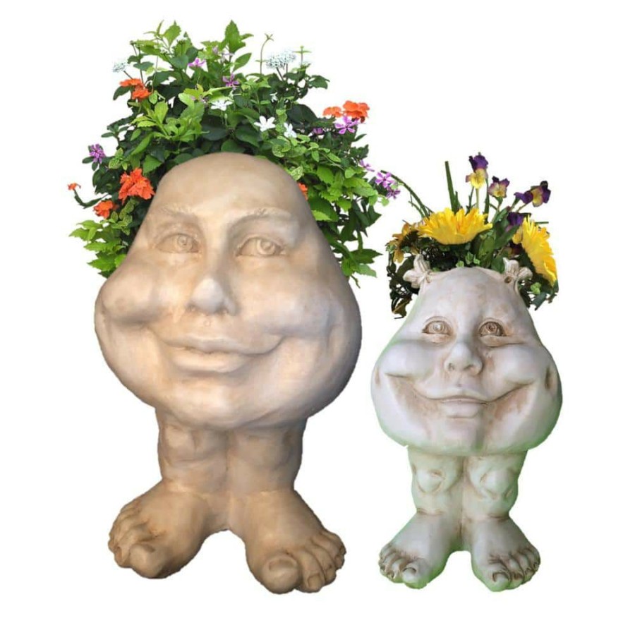 Outdoor Decor * | Homestyles Antique White Daisy And Sister Suzy Q The Muggly Face Statue Planter Pot