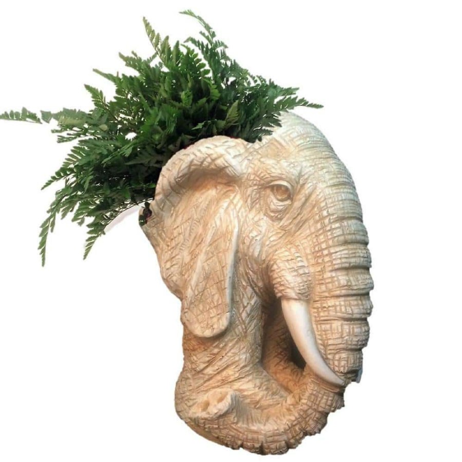 Outdoor Decor * | Homestyles 18 In. Antique White Elephant Muggly Mascot Animal Statue Planter Holds A 7 In. Pot