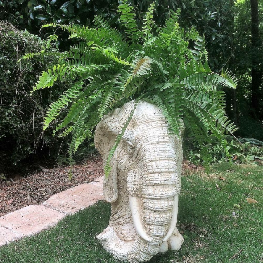 Outdoor Decor * | Homestyles 18 In. Antique White Elephant Muggly Mascot Animal Statue Planter Holds A 7 In. Pot